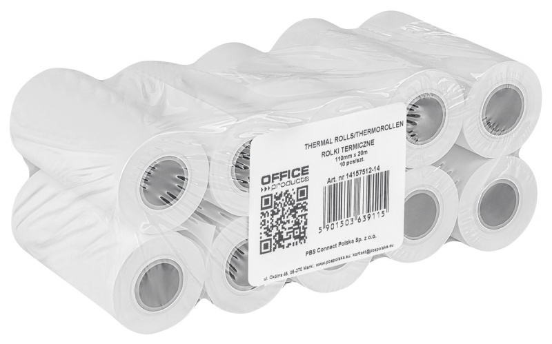 Rolki termiczne OFFICE PRODUCTS, 110mm x 20m, gr. 48 +/- 6, 10 szt., białe, Papiery specjalne, Papier i etykiety