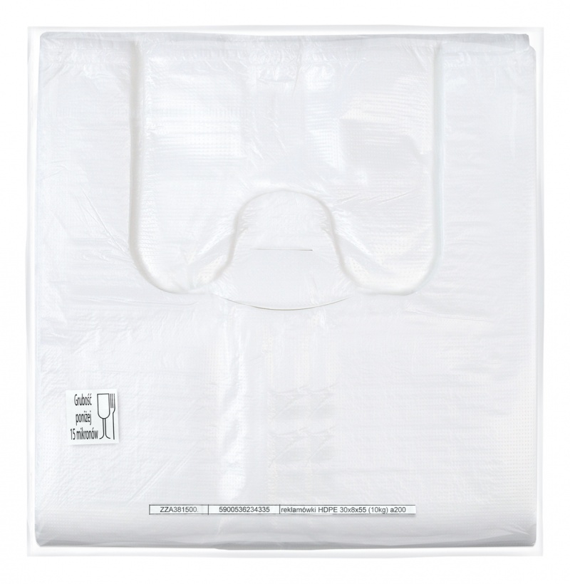 Reklam&oacute;wka SARANTIS, HDPE, średnia, 30/8/55 cm, 11 mikr., 200 szt., biała, Woreczki i torby foliowe, Artykuły higieniczne i dozowniki