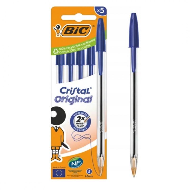 DŁUGOPIS CRISTAL NIEBIESKI 5szt., Długopisy, Art. do pisania i korygowania