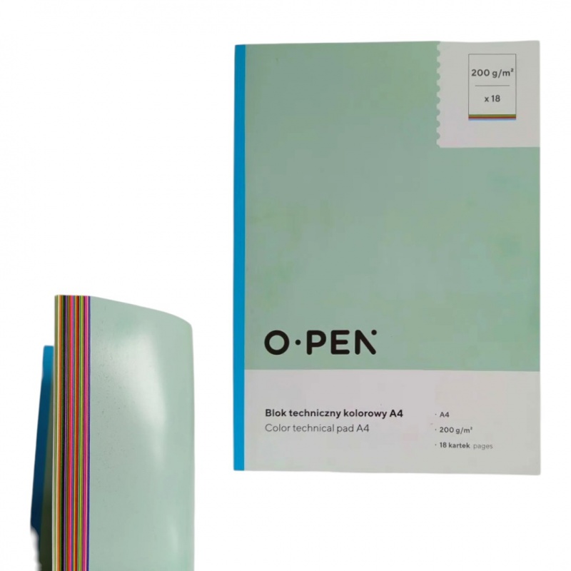 BLOK TECHNICZNY A4 200g 18kolor&oacute;w, Bloki, Zeszyty i bloki