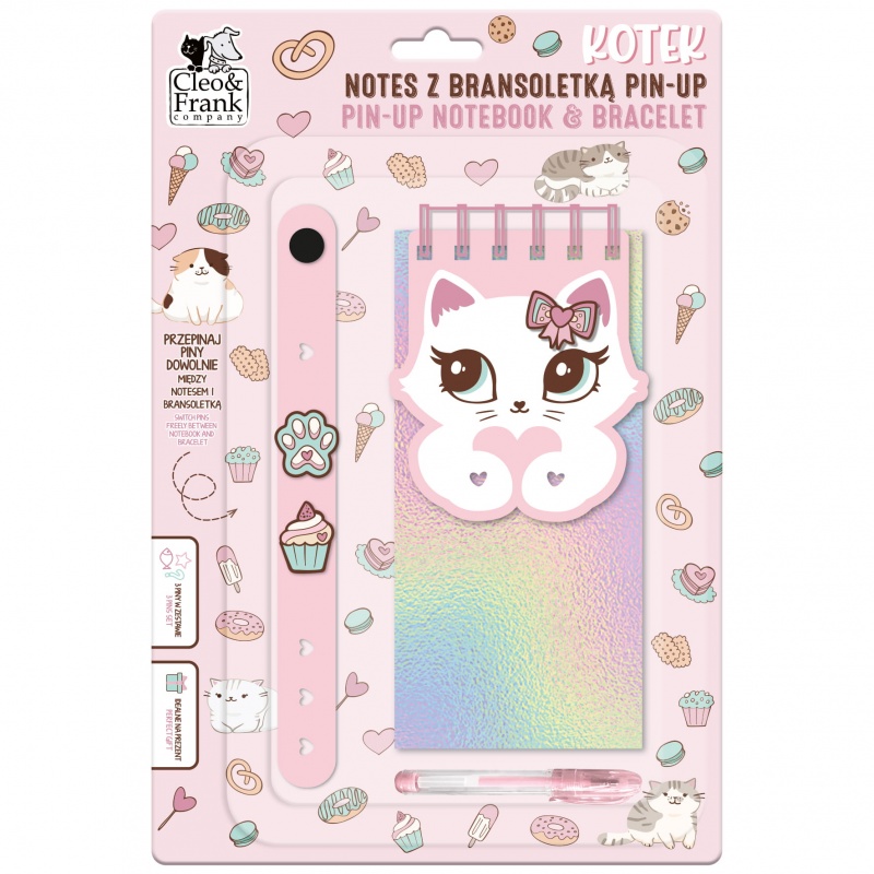 WYPRZEDAŻ NOTES Z BRANSOLETKĄ PIN-UP KOTEK, Notesy szkolne, Zeszyty i bloki