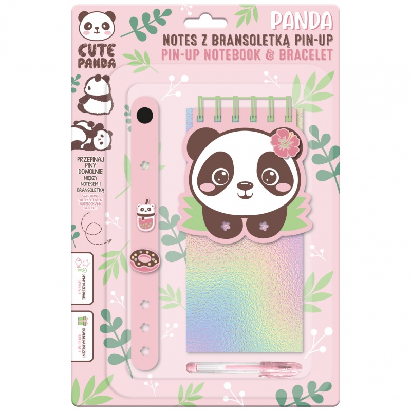 WYPRZEDAŻ NOTES Z BRANSOLETKĄ PIN-UP PANDA, Notesy szkolne, Zeszyty i bloki