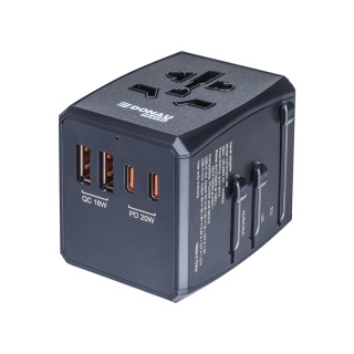 Adapter podr&oacute;żny DONAU TRAVEL 904, szybkie ładowanie, czarny, Przedłużacze, listwy, zasilacze, UPSy, Urządzenia i maszyny biurowe