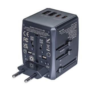 Adapter podr&oacute;żny DONAU TRAVEL 904, szybkie ładowanie, czarny, Przedłużacze, listwy, zasilacze, UPSy, Urządzenia i maszyny biurowe