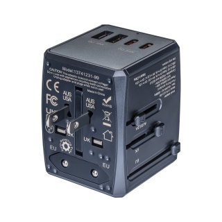 Adapter podr&oacute;żny DONAU TRAVEL 904, szybkie ładowanie, czarny, Przedłużacze, listwy, zasilacze, UPSy, Urządzenia i maszyny biurowe