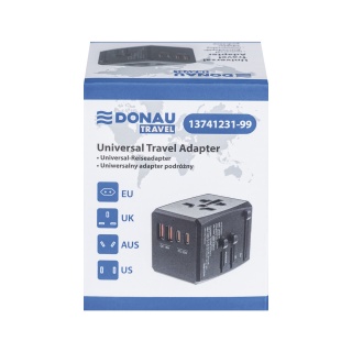 Adapter podr&oacute;żny DONAU TRAVEL 904, szybkie ładowanie, czarny, Przedłużacze, listwy, zasilacze, UPSy, Urządzenia i maszyny biurowe