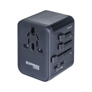 Adapter podr&oacute;żny DONAU TRAVEL 521, czarny, Przedłużacze, listwy, zasilacze, UPSy, Urządzenia i maszyny biurowe