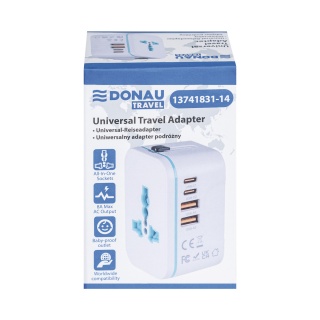 Adapter podr&oacute;żny DONAU TRAVEL 205, szybkie ładowanie, biały, Przedłużacze, listwy, zasilacze, UPSy, Urządzenia i maszyny biurowe