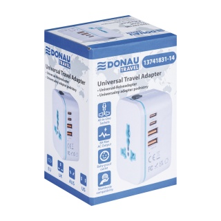 Adapter podr&oacute;żny DONAU TRAVEL 205, szybkie ładowanie, biały, Przedłużacze, listwy, zasilacze, UPSy, Urządzenia i maszyny biurowe