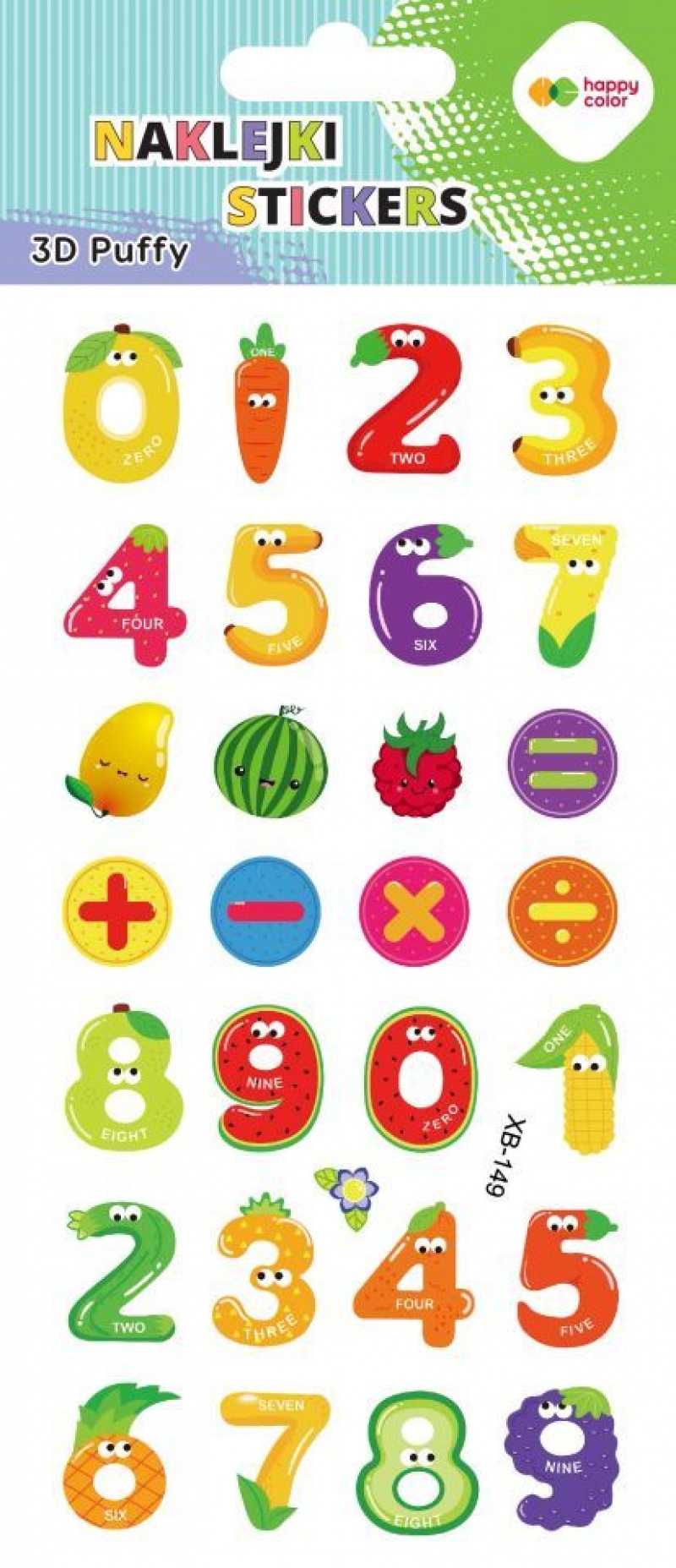 Naklejki 3D PUFFY FRUIT NUMBERS 10x22cm.H.COLOR, Naklejki, Art. kreatywne