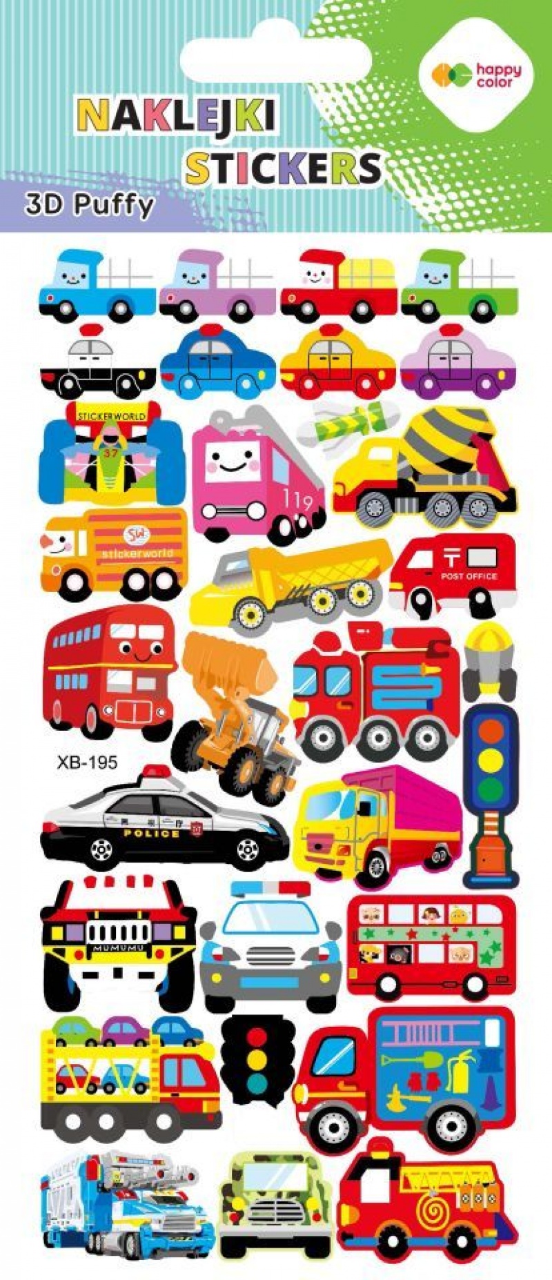 Naklejki 3D PUFFY FUNNY VEHICLES 10x22cm.H.COLOR, Naklejki, Art. kreatywne