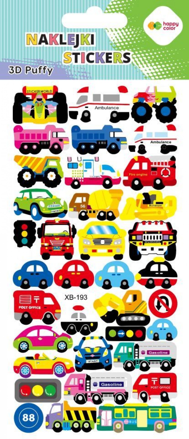 Naklejki 3D PUFFY CARS VEHICLES 10x22cm.H.COLOR, Naklejki, Art. kreatywne