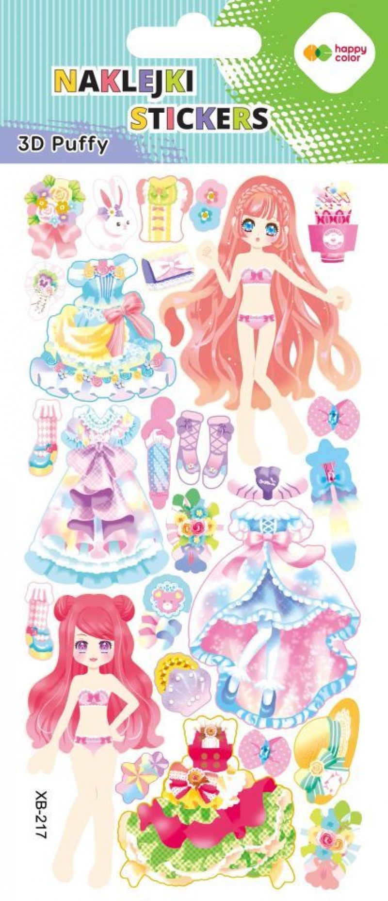 Naklejki 3D PUFFY PINK DOLLS 10x22cm.H.COLOR, Naklejki, Art. kreatywne