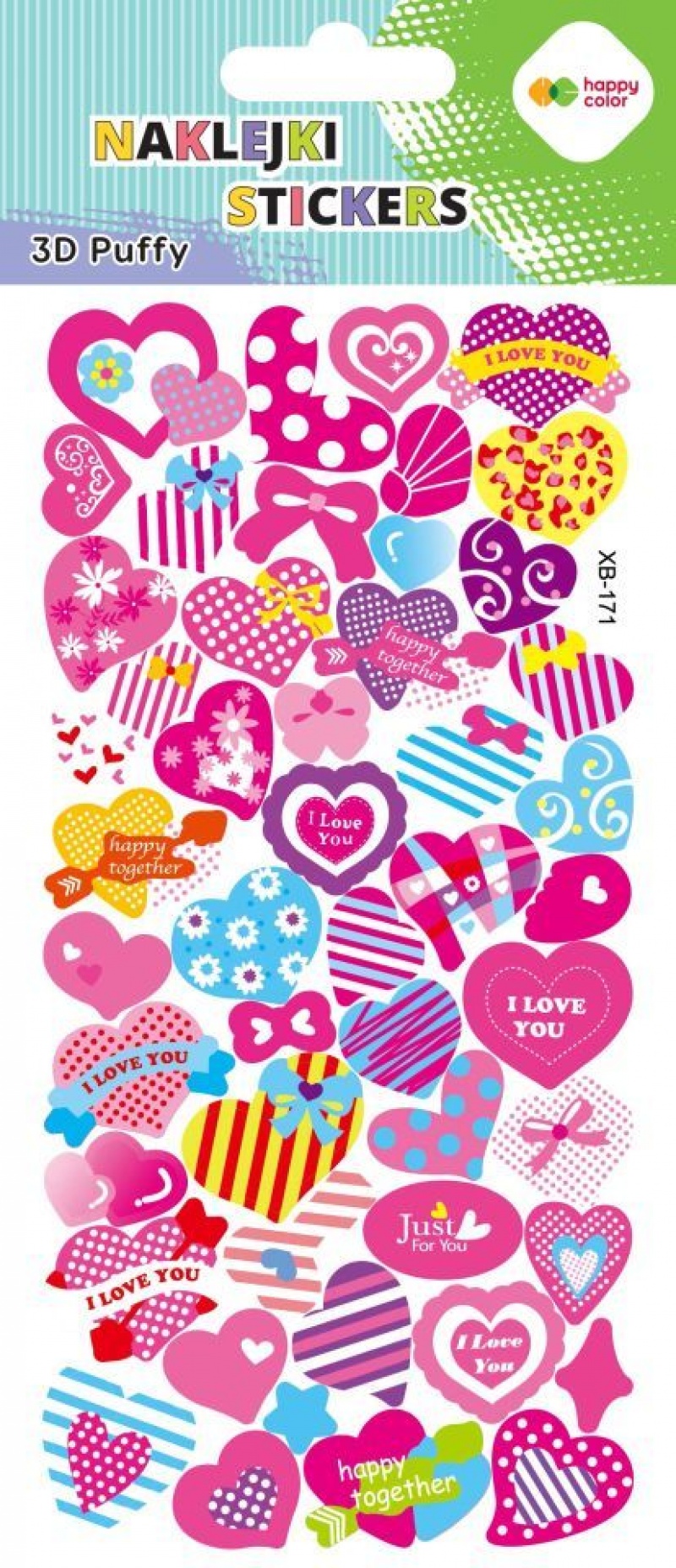 Naklejki 3D PUFFY Pink Hearts 10x22cm.H.COLOR, Naklejki, Art. kreatywne