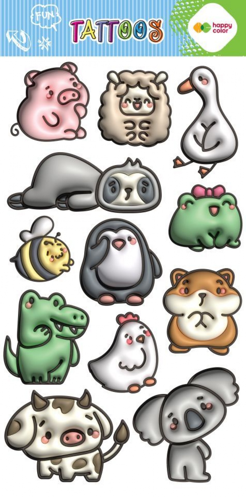 Tatuaże zmywalne BUBBLE ANIMALS 10x20cm.H.COLOR, Naklejki, Art. kreatywne