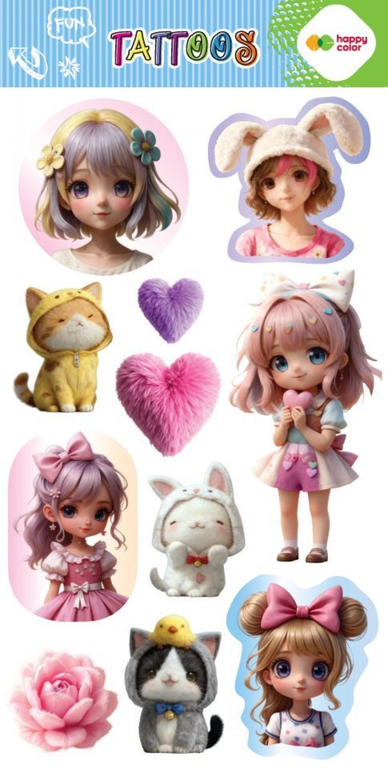 Tatuaże zmywalne KAWAII GIRLS 10x20cm.H.COLOR, Naklejki, Art. kreatywne