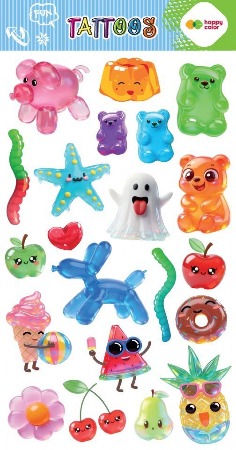 Tatuaże zmywalne JELLY FUN 10x20cm.H.COLOR, Naklejki, Art. kreatywne