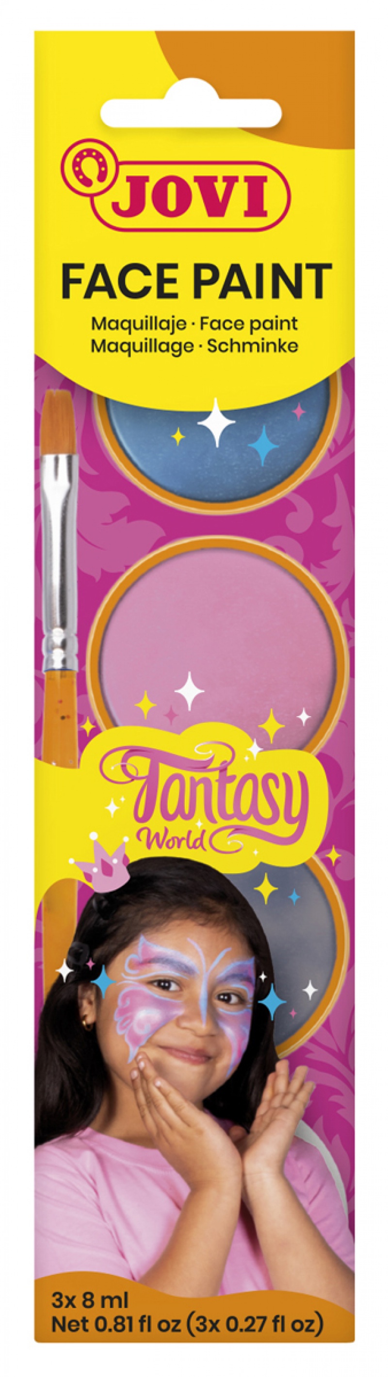 Farby do malowania twarzy JOVI Fantasy, 3x8ml, z pędzelkiem i gąbką, mix kolor&oacute;w, Produkty kreatywne, Artykuły szkolne