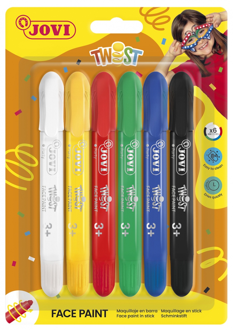Farby do malowania twarzy JOVI, w sztyfcie, ze skuwką, 6 szt., mix kolor&oacute;w, Produkty kreatywne, Artykuły szkolne