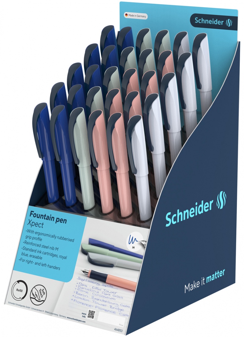 Display of SCHNEIDER Xpect fountain pens, 30 pcs., mix of colours