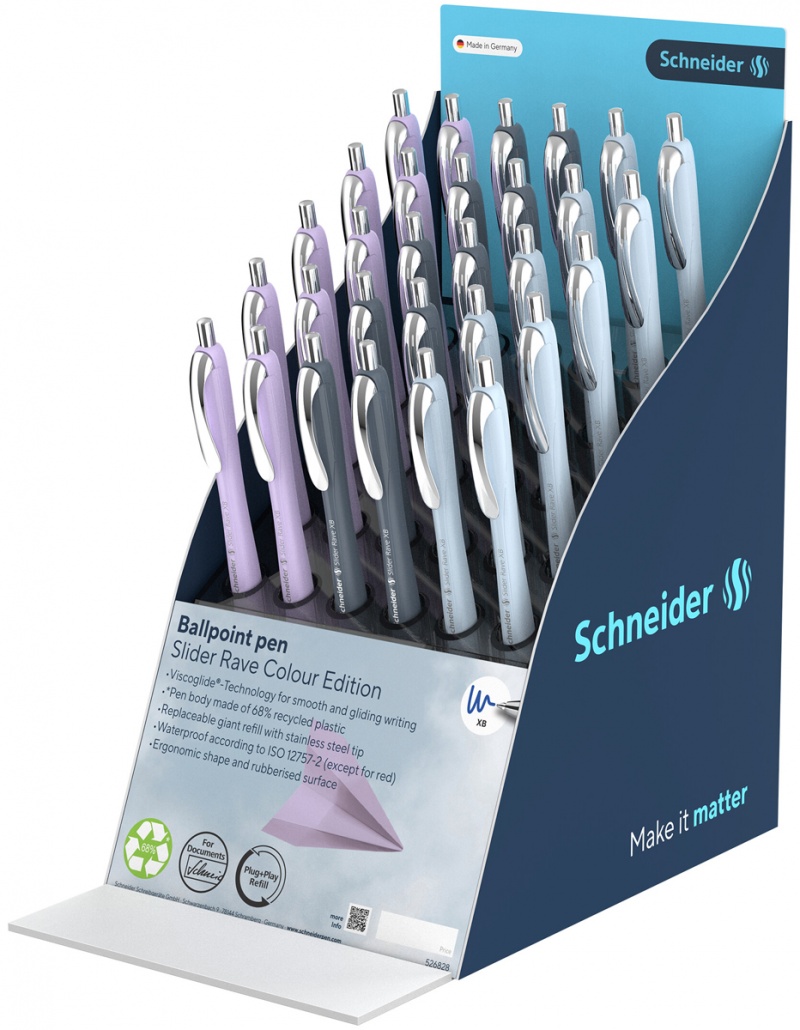 Display długopis&oacute;w SCHNEIDER Slider Rave Colour Edition, XB, 30 szt., mix kolor&oacute;w, Długopisy, Artykuły do pisania i korygowania