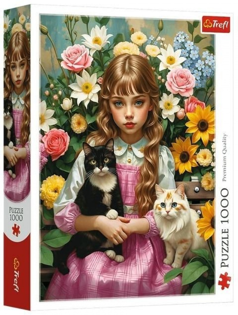 PUZZLE 1000 - Dziewczynka z kotami" !!, 1000 element&oacute;w, Puzzle