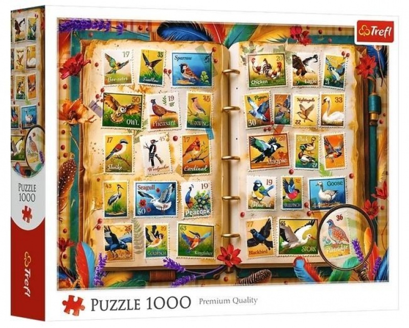 PUZZLE 1000 - Kolekcja znaczk&oacute;w - atlas ptak&oacute;w", 1000 element&oacute;w, Puzzle