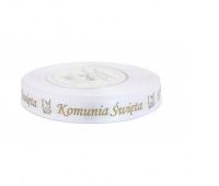 Wstążka satynowa IHS laser, 15mm/18mb biała/złoto, Wstążki, tasiemki, Art. kreatywne