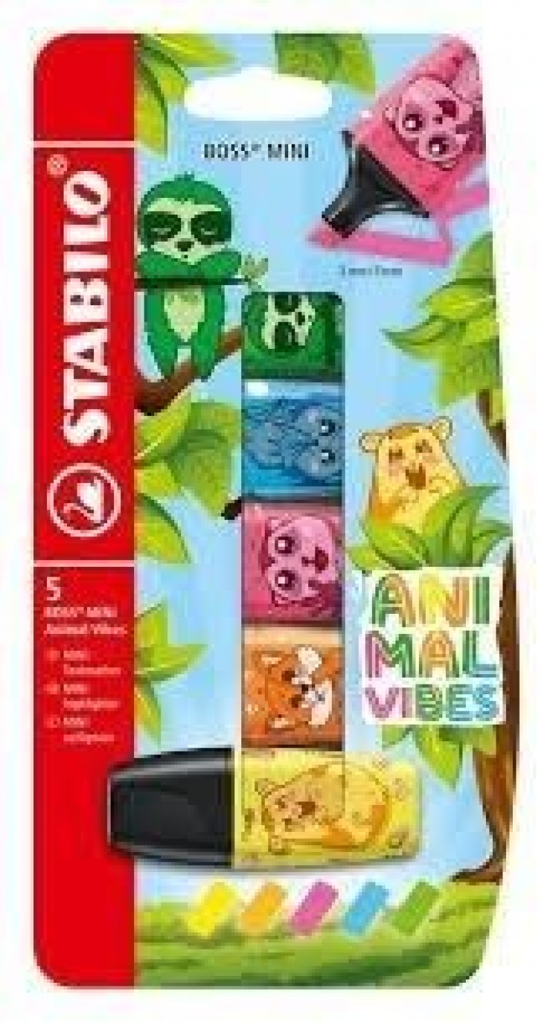 ZAKREŚLACZ STABILO BOSS MINI ANIMAL 5 KOL., Zakreślacze, Art. do pisania i korygowania