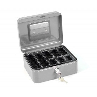 Kasetka na pieniądze Q-CONNECT, średnia, 205x160x90mm, srebrna, Kasetki na pieniądze, Wyposażenie biura