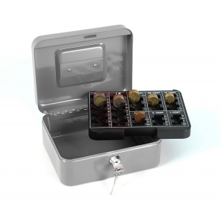 Kasetka na pieniądze Q-CONNECT, średnia, 205x160x90mm, srebrna, Kasetki na pieniądze, Wyposażenie biura