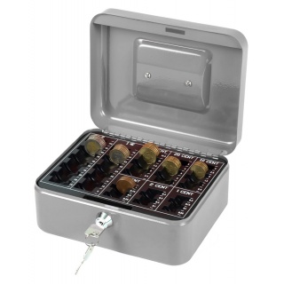 Kasetka na pieniądze Q-CONNECT, średnia, 205x160x90mm, srebrna, Kasetki na pieniądze, Wyposażenie biura