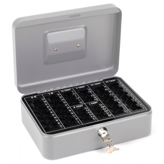 Kasetka na pieniądze Q-CONNECT, duża, 255x200x90mm, srebrna, Kasetki na pieniądze, Wyposażenie biura