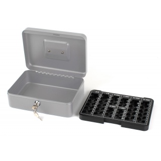 Kasetka na pieniądze Q-CONNECT, duża, 255x200x90mm, srebrna, Kasetki na pieniądze, Wyposażenie biura