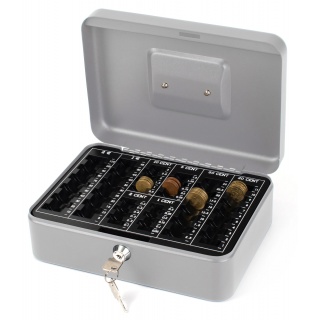 Kasetka na pieniądze Q-CONNECT, duża, 255x200x90mm, srebrna, Kasetki na pieniądze, Wyposażenie biura