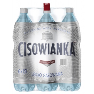 Woda Cisowianka, lekko-gazowana, butelka plastikowa, 1,5l, kaucja, Woda, Artykuły spożywcze