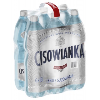 Woda Cisowianka, lekko-gazowana, butelka plastikowa, 1,5l, kaucja, Woda, Artykuły spożywcze