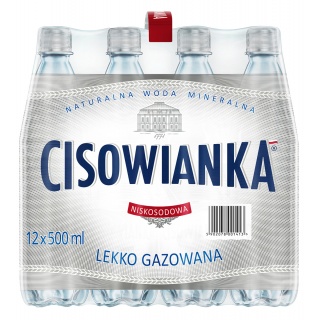 Woda Cisowianka, lekko-gazowana, butelka plastikowa, 0,5l, kaucja, Woda, Artykuły spożywcze