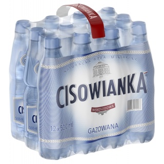 Woda Cisowianka, gazowana, butelka plastikowa, 0,5l, kaucja, Woda, Artykuły spożywcze