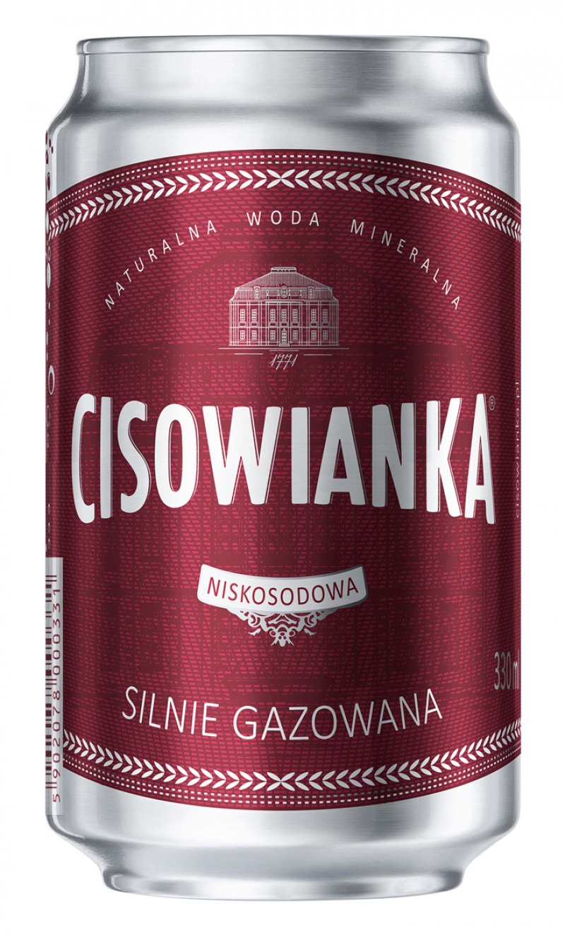 Woda Cisowianka, silnie-gazowana, puszka, 330ml, Woda, Artykuły spożywcze