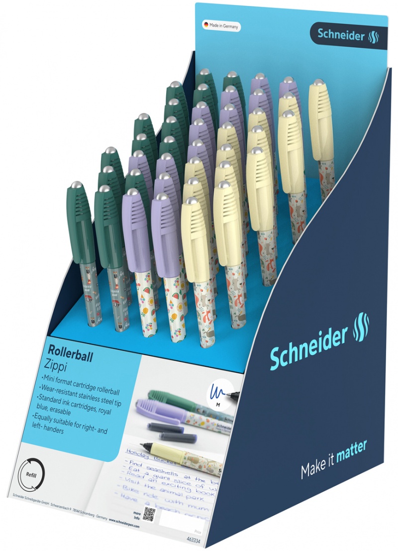 Display pi&oacute;r kulkowych SCHNEIDER Zippi, 40 szt., mix kolor&oacute;w, Pi&oacute;ra, Artykuły do pisania i korygowania