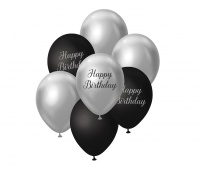 BUKIET BALONOWY B&C SREBRNO-CZARNY HAPPY BIR.7szt., Balony, Art. na okazje i przyjęcia