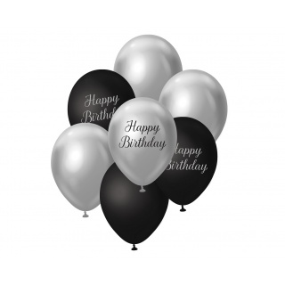 BUKIET BALONOWY B&C SREBRNO-CZARNY HAPPY BIR.7szt., Balony, Art. na okazje i przyjęcia