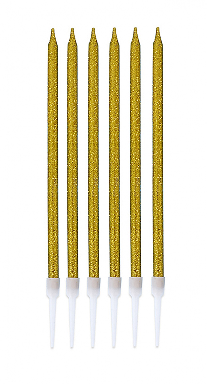 Świeczki na tort PARTY GO, 16,5cm, 6 szt., złote, Okolicznościowe, Gadżety