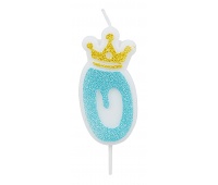 Świeczka PARTY GO, cyfra 0, 6,8cm, niebieska, Okolicznościowe, Gadżety