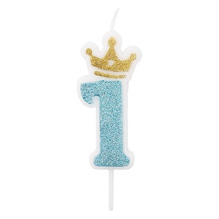 Świeczka PARTY GO, cyfra 1, 6,8cm, niebieska, Okolicznościowe, Gadżety