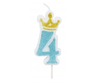 Świeczka PARTY GO, cyfra 4, 6,8cm, niebieska, Okolicznościowe, Gadżety