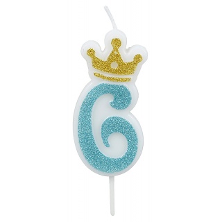 Świeczka PARTY GO, cyfra 6, 6,8cm, niebieska, Okolicznościowe, Gadżety