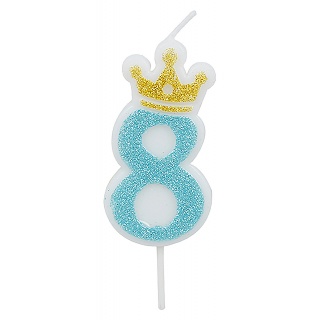 Świeczka PARTY GO, cyfra 8, 6,8cm, niebieska, Okolicznościowe, Gadżety