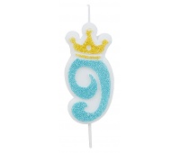 Świeczka PARTY GO, cyfra 9, 6,8cm, niebieska, Okolicznościowe, Gadżety